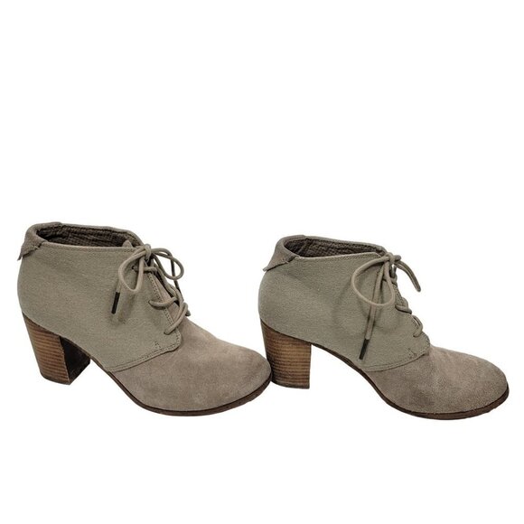 Toms Women's Lunata Taupe Lace Up Suede and Material Booties in a Size 9 - Picture 1 of 16